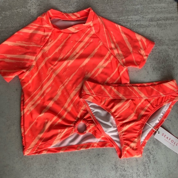 Seafolly Kids Palm Cove Coral Swim Rashie Set Size 12 - Picture 1 of 8